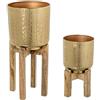 DRW Set di 2 vasi in Metallo con Gambe in Legno Dorato, 44 x 23 x 23 cm