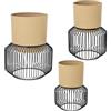 DRW Set di 3 vasi con Base in Metallo in Beige e Nero 40 x 30 x 30 cm