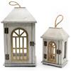 DRW Set di 2 lanterne in legno in bianco 36 x 20 x 16 cm