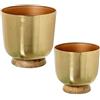 DRW Set di 2 vasi con Base in Legno e Metallo in Oro 30 x 30 x 30 cm
