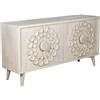 DRW Credenza in Legno con 4 Ante con Rosette in Beige 76x152x42 cm