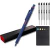 rOtring Set di 600 penne a sfera, punta media, inchiostro nero, fusto blu con impugnatura zigrinata antiscivolo, 5 ricariche nere (M) + foglietti adesivi