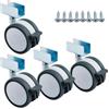 SOTECH set di 4 ruote per mobili Hamm Ø 63 mm altezza 74,5 mm, bianco/grigio, portata 35 kg, profilo a U per pareti di 19 mm di spessore, con freno