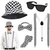 GLGHMH Set di 5 bretelle per feste, ska, bretelle regolabili a Y bicolore con cappello alla pescatora anni '80, occhiali da sole, papillon, accessori retrò per travestimenti per uomini, adolescenti,