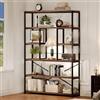 LVB Librerie rustiche e scaffali per libri, in metallo e legno, a 6 ripiani, espositore verticale industriale Etagere, libreria vintage grande per camera da letto e soggiorno, marrone