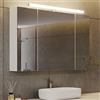 DICTAC Specchio Bagno Contenitore con Luce e Presa Elettrica Mobile Bagno con Specchio e Led illuminazione 90x16x60cm Armadio specchio Bagno con 3 ante e Mensola Regolabile,Bianco