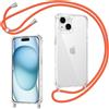 Coiwxmoi Cover per iPhone 15 con Cordino, Custodia Trasparente con Regolabile Collana Ultra Sottile Antiurto AntiGraffio TPU Silicone Bumper Protettiva Case con Laccio Tracolla per iPhone 15, Orange