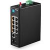 mokerlink 10 Port Poe Industrial DIN Rail Switch, 8 Poe Ports 100Mbps IEEE802.3af/at,1 Gigabit Ethernet And 1 SFP Uplink, DIN-Rail & Wall Mount