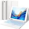 CHESONA Custodia per tastiera per iPad 10.2 con touchpad, illuminazione a 7 colori per 9/8/7a generazione, 2 canali BT, ricaricabile tastiera QWERTZ rimovibile, bianco