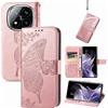 JIUNINE Cover per Xiaomi Redmi Note 14 Pro 5G / Poco X7, Custodia Interno TPU Antiurto Portafoglio con Disegni di Farfalla [Carta Fessura] [Supporto Stand] Cover Libro in PU Pelle, Oro rosa