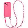 Coiwxmoi Cover per iPhone 15 con Cordino, Custodia Doux Silicone con Regolabile Collana Ultra Sottile Antiurto AntiGraffio Protettiva Case con Laccio Tracolla per iPhone 15 6,1, Rosa