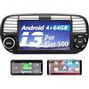 AWESAFE Android 13 Autoradio per FIAT 500 (2007-2015) lo stereo 7 pollici 1 din (4GB＋64GB) Supporto CarPlay Android Auto GPS WIFI Bluetooth MirrorLink (Nero)