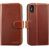Lensun Cover in Pelle Vera per iPhone X/XS/iPhone 10- Marrone Scuro | Custodia in Vera Pelle [RFID Blocking] Libro con Portafoglio Chiusura Magnetico Flip Custodie Cuoio
