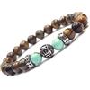 Handmade Bracciale da uomo in acciaio inossidabile con perline occhio di tigre e perline ricostituite color turchese