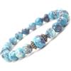 ThurColas Bracciale da donna in perline di giada bianca tinta di blu e viola e perline tibetane in bronzo antico