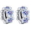 Doyafer 925 Sterling Silver Charms Viola Fiore Zircon Silicone Spacer Beads Set per Bracciali Charms Donna 2 Per Pacchetto