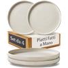Cosumy Set da 4 Piatti da Cena in Ceramica Bianca Ø26 cm - Piatti Artigianali con Smalto Reattivo - Servizio Piatti Elegante, Adatti al Microonde e Lavabili in Lavastoviglie - Set Piatti per 4 Persone