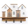 DRW Appendiabiti da mared con casa in Legno e 3 Ganci in Metallo Bianco e Naturale 41x60x8 cm