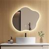 EMKE Specchio da bagno con illuminazione, 50 x 45 cm, specchio asimmetrico con touch, 3 colori di luce, dimmerabile, senza appannamento, specchio da bagno con illuminazione IP44, risparmio energetico