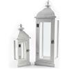 DRW Set di 2 lanterne in legno e parte superiore in metallo bianco 66x22x22 cm