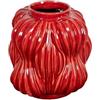 DRW Vaso da Tavolo con Forme a Righe in Ceramica in Rosso Lucido 20x19x19 cm