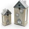 DRW Set di 2 lanterne a forma di casa in legno bianco e grigio 38 x 20 x 16 cm