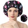 Years calm Cuffia da doccia foderata in spugna, motivo a cuore a triplo strato, impermeabile, riutilizzabile, elastica, cuffia da doccia per capelli da donna, cuffia da doccia in spugna per spa