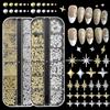 Yamobi 2 scatole di ciondoli per unghie in oro e argento, in lega 3D, a forma di stella, a cinque punte, con brillantini, per unghie