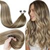 LaaVoo Extension Nano Ring Capelli Veri Balayage Marrone Scuro a Marrone Chiaro e Biondo Extension Capelli Veri Nano Lisci Remy Estensione Dei Capelli Nanoring Invisible 35cm 50g 50ciocche #3/8/24