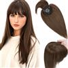 Elailite Hair Topper Donna Capelli Veri Clip 25cm #4 Marrone Cioccolato Toupet Toupee Frangia Capelli Naturali Indiani Protesi 10cm*10cm con Mono 32g