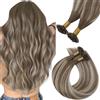 Easyouth Extension Capelli Veri Cheratina Balayage Castano Keratin Capelli Umani Extension Castano Ombre Marrone Nedio a Platinume Bionda Remy Hair Extensions Cheratina Lisci 40cm 50g 50Ciocche