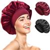 BUKYCAT Cuffia Seta Capelli Ricci, Berretto da Notte Raso Elastico, Cuffia Seta Capelli Notte, Cuffia Capelli Ricci Notte con 1 Elastici per Protezione dei Capelli Ricci Lunghi e Corti