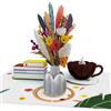 LIMAH Biglietto pop-up con fiori, libri e caffè/biglietto di compleanno 3D, idea regalo per gli amanti dei libri, regalo di libro, buono per donna e uomo, regalo Me Time