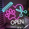 LMSIGNLY Negozio di animali Aperto Insegna al Neon Zampa Luce al Neon per Decorazione Della Parete Dimmerabile Colorato Pet Grooming Salon Open LED Segno per Pet Shop Pet Hospital Pet Salon