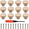 OTYMIOW Pomelli Legno Naturale per Mobili 12PZ Maniglia Rotonda Pomello 24mm*32mm Maniglie per Mobili Bambini con Viti Lunghe e Cacciavite per Porte Cassetto Cassettiera per Armadi, Comodino, Cucina