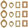 Heclia Set di 12 cornici in miniatura per casa delle bambole e specchi e cornici in resina dorata, con dettagli intagliati, da appendere alla parete, per esposizione di gioielli, vetrine, artigianato
