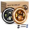SKYWORLD 7 Pollici Rotonda Fari Led auto moto, 50W Faro a LED 3000K+6000K 4 modalità di Illuminazione off Road Lights Fire Cross Hi/Lo Fascio Fari anteriori per Wrangler JK TJ LJ CJ Hummer