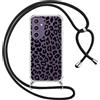 ZhuoFan Custodia con Cordino per Samsung Galaxy S23 FE 6,4, Trasparente Aesthetic Modello Leopardo Disegni Cover con Collana Nero Antiurto Case Regolabile Cellulare Girocollo per Femmina, 03
