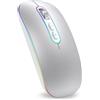 cimetech Mouse wireless ricaricabile, Mouse 2.4G e Bluetooth per laptop Design ergonomico senza fili con USB e 1600 DPI Compatibile con Macbook iPad PC Computer Notebook Laptop-Argento