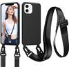 Jrkvniv Cordino Cover Compatible con iPhone 12 Mini Case, Necklace Cover Corda Custodia Collana Case Anti Graffio Antiurto Cellulare Bumper Silicone Liquido Shell iPhone 12 Mini Tracolla, Nero