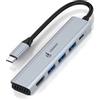 YRRNAE Hub USB C, adattatore multiporta USB C 5 in 1 con HDMI 4K 30Hz, 3 porte dati USB-A, PD da 100 W, convertitore USB tipo C in alluminio per serie MacBook, iPhone 16/15 Pro/Pro Max, Galaxy, Surface Go