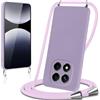 Knrlqim Cover per Xiaomi Redmi Note 14 PRO 5G/Poco X7 5G con Cordino Custodia con Laccio Collana Tracolla Collo Corda Regolabile Liquido Silicone Antiurto AntiGraffio Protettiva Case,Viola Lilla