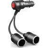 Funyord 1a 2 Prolunga Accendisigari, Doppia Presa Accendisigari con Interruttore, Cavo di Prolunga 18AWG con Fusibile 15A, Auto Accendisigari 2-Way Splitter 12V/24V per Auto, Barca, Moto (15cm)