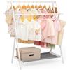 Yorbay Stand Appendiabiti per Bambini con 4 ganci, Attaccapanni per Bambini con Ripiano Inferiore per lo Stoccaggio, Attaccapanni per Bambini, Piccolo e Pieghevole, in Bambù (Bianco)