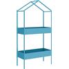 Outsunny Portavasi a 2 Livelli in Metallo a Forma di Casetta con Gancio, 75x35x150 cm, Blu Verde | Aosom Italy