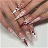 GlamRays 24 unghie lunghe a spillo finte rosa finte punta francese acriliche con fiocco 3D ciliegie design unghie adesive cuore stella copertura completa