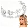 Guidre Serra a testa da sposa a forma di vite con perline argentate, fascia da sposa elegante e romantica, per donna e damigelle d'onore, 32 x 3,5 cm