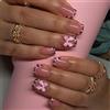 GlamRays 24 Pcs Leopard French Tip Press On Nails Unghie corte quadrate finte rosa design lucido con arco portachiavi copertura completa nude unghie adesive solari carine finte