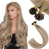 Ugeat Extension Capelli Veri Cheratina Keratin 40 cm 50ciocche 50grammi Utip Human Hair Extension Balayage Castano Scuro Castano Medio Remy Umani Lisci Professionale #9A/60/9A