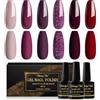 Shining She Smalto Semipermanente Unghie,6 Colori Rosso Scuro Bordeaux Rosso Viola Scuro Viola Glitter Smalti Semipermanenti per Unghie Gel UV/LED,Autunno e Inverno Manicure Art,8ML